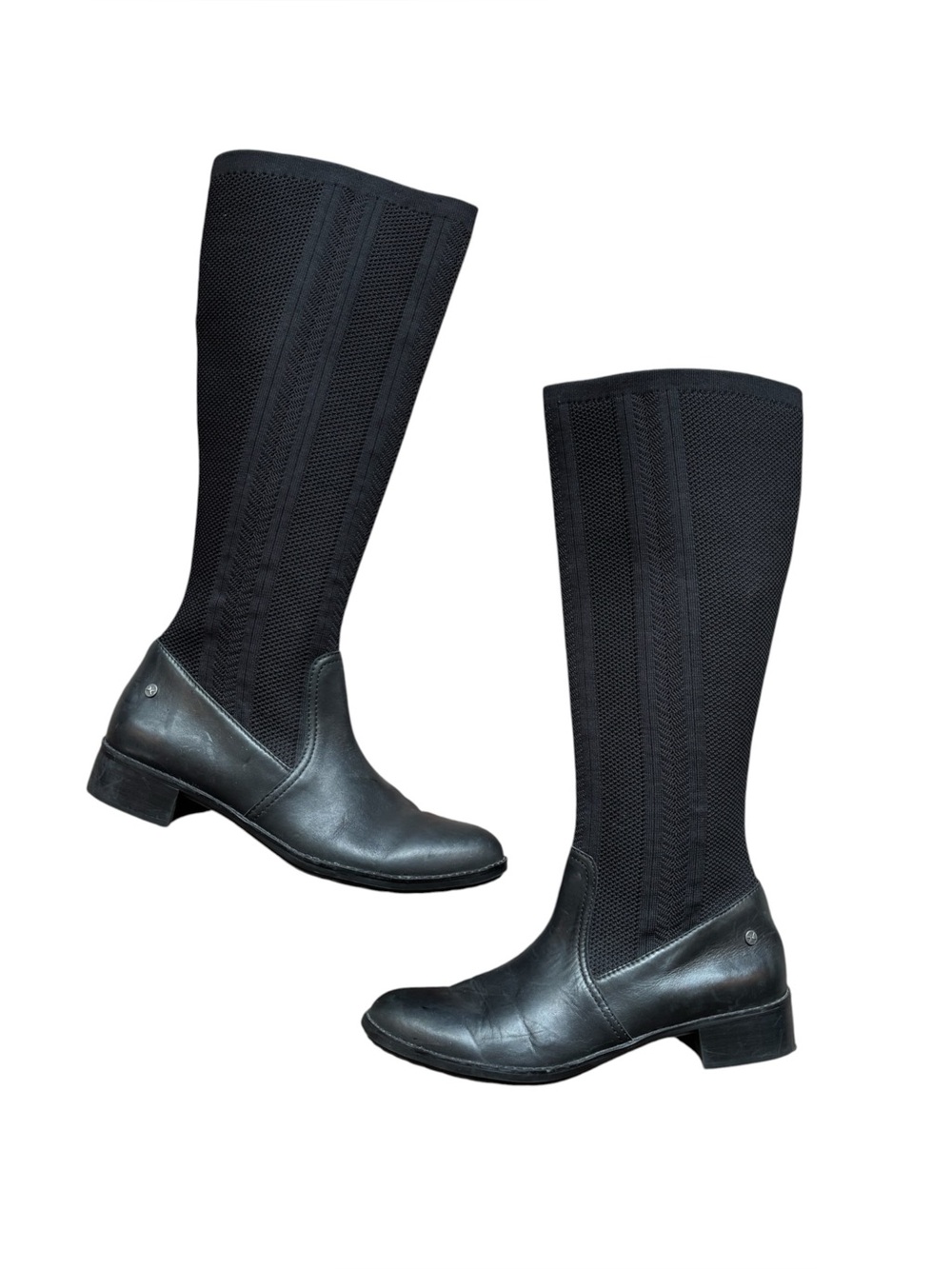 Aetrex Belle Knit Tall Boots Black Leather Riding Equestrian Stretch EU42/US10.5
